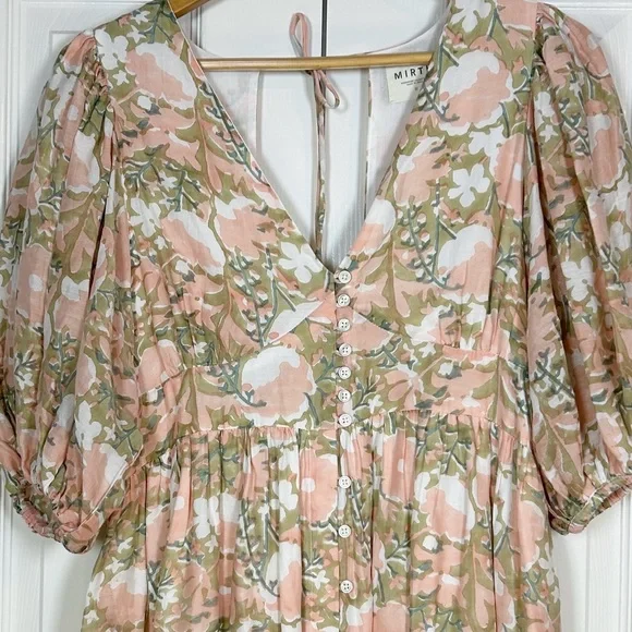MIRTH Floral Puff Sleeve Midi Dress Snapdragon M Cottagecore Prairie Gir… - Picture 6 of 12